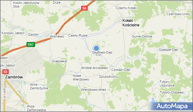 mapa Czarnowo-Dąb, Czarnowo-Dąb na mapie Targeo